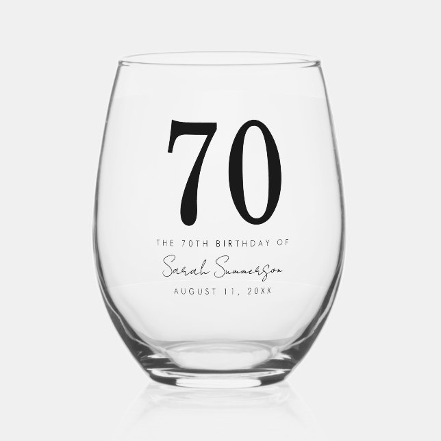 Vaso De Vino Classy Seventy Name Date 70th Birthday Party (Anverso)