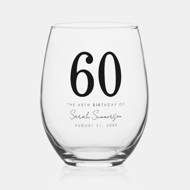 Vaso De Vino Classy Sixty Name Date 60th Birthday Party (Anverso)