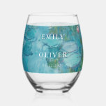 Vaso De Vino Claude Monet Water Lilies Boda<br><div class="desc">Vidrio boda con nombres personalizados sobre el fondo de pintura de Claude Monet Water Lilies</div>
