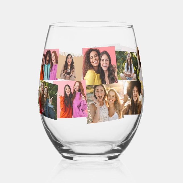 Vaso De Vino Collage de 14 fotos lindo personalizado texto dive (Anverso)