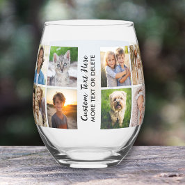 Vaso De Vino Collage de fotos personalizado 13, texto de su Per