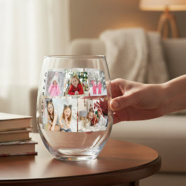 Vaso De Vino Collage de varias fotos con nombre personalizado