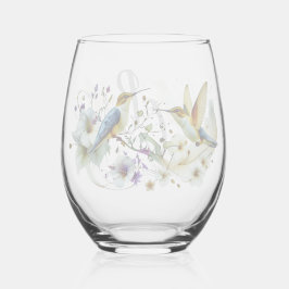 Vaso De Vino Colorful Watercolor Floral birds Hummingbird Harmo