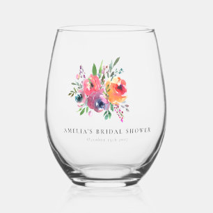 Vaso De Vino Colorida acuarela Floral Bridal Shower Personaliza