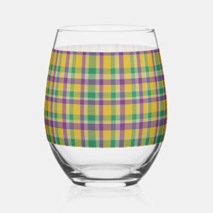 Vaso De Vino Colorido Mardi Gras gingham con estampado