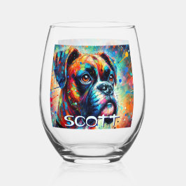 Vaso De Vino Colorido Pop Art Boxer Perro Personalizado Azul Ve