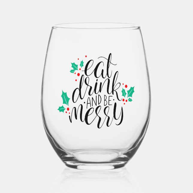 Vaso De Vino Comer bebida y ser merry Design (Anverso)