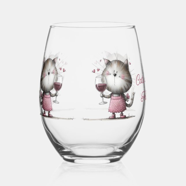 Vaso de vino con gato muy lindo (Anverso)