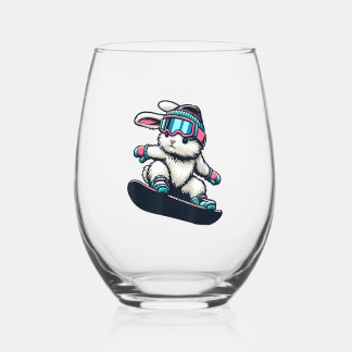 Vaso De Vino Conejito Lindo Realizando Truco de Snowboard Niños