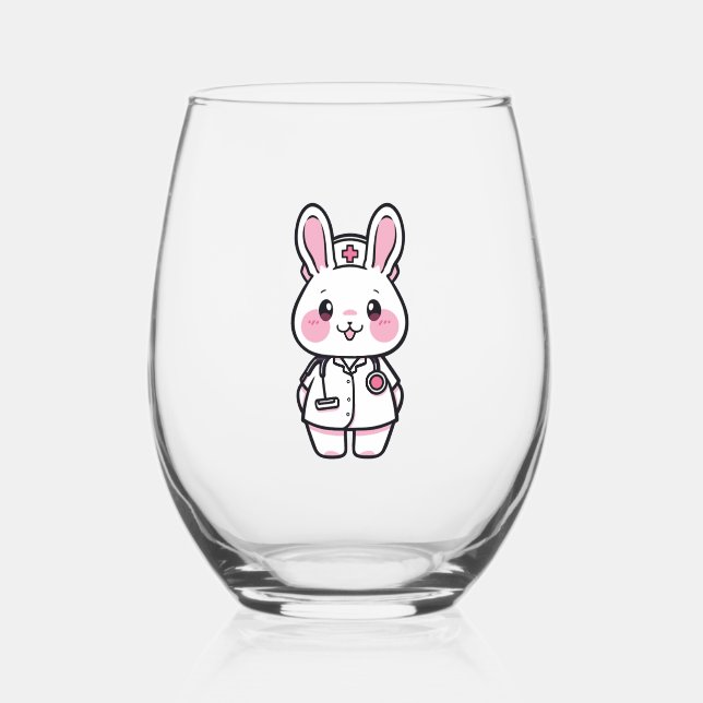 Vaso De Vino Conejo Kawaii como enfermera (Anverso)