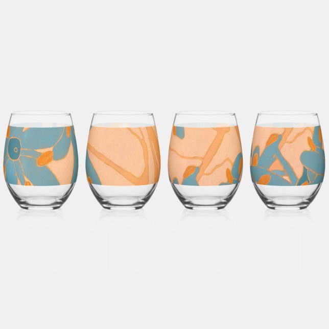Vaso De Vino Contemporary Leaf Design in Peach  (Anverso)