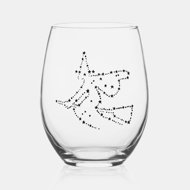 Vaso De Vino Contorno de bruja estrellada | Negro elegante (Anverso)