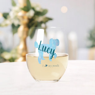 Vaso De Vino Copa de vino con silueta de caniche azul pastel pe