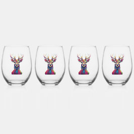 Vaso De Vino Copa de Vino sin Tallo - Obra de Arte Ciervos Colo