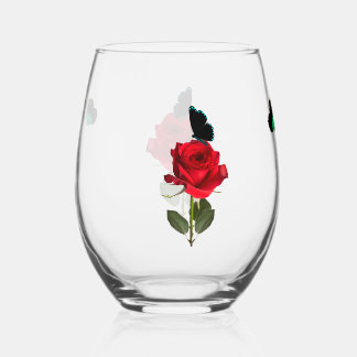 Vaso De Vino Copa de vino sin tallo Rosa y Mariposa