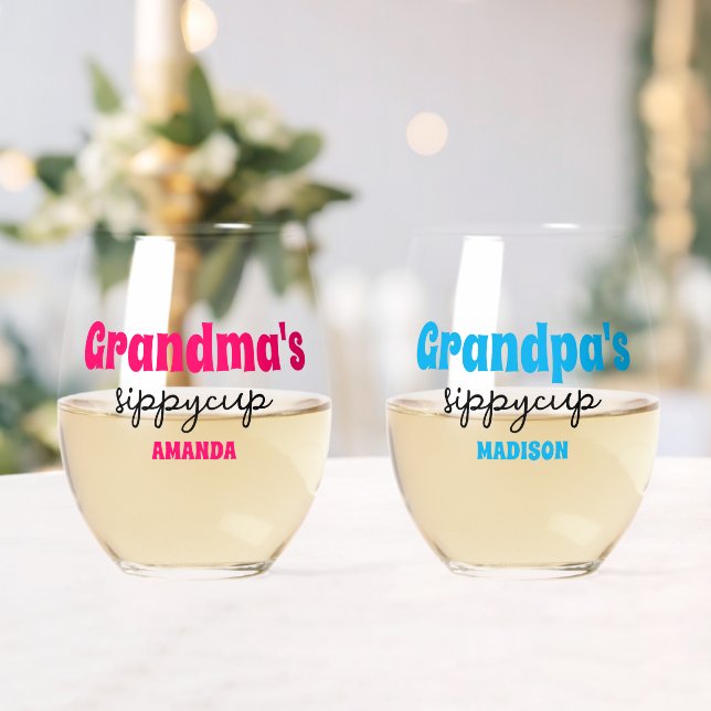 Vaso De Vino Copa Sippy de Abuela y Abuelo Personalizado (Insitu (Boda))