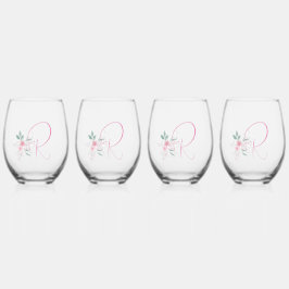 Vaso De Vino Copas de vino sin tallo con monograma elegante