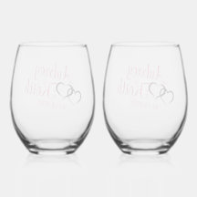 Copas de vino sin tallo con nombre de novia y novi