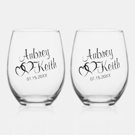 Vaso De Vino Copas de vino sin tallo con nombre de novia y novi