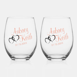 Vaso De Vino Copas de vino sin tallo con nombre de novia y novi
