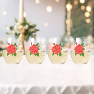 Vaso De Vino Copas de vino sin tallo Rosa Roja Con Pedales
