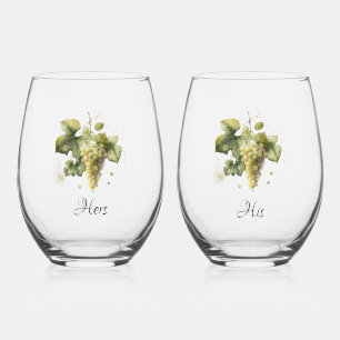 Vaso De Vino Copas de vino sin tallo "Suyas y Suyas" con uvas