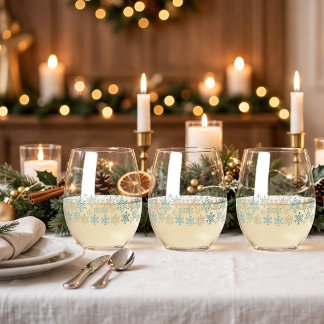 Vaso De Vino Copo de nieve Navidad Verde Oro
