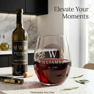 Vaso De Vino Copo personalizado sin tallo con monograma y nombr