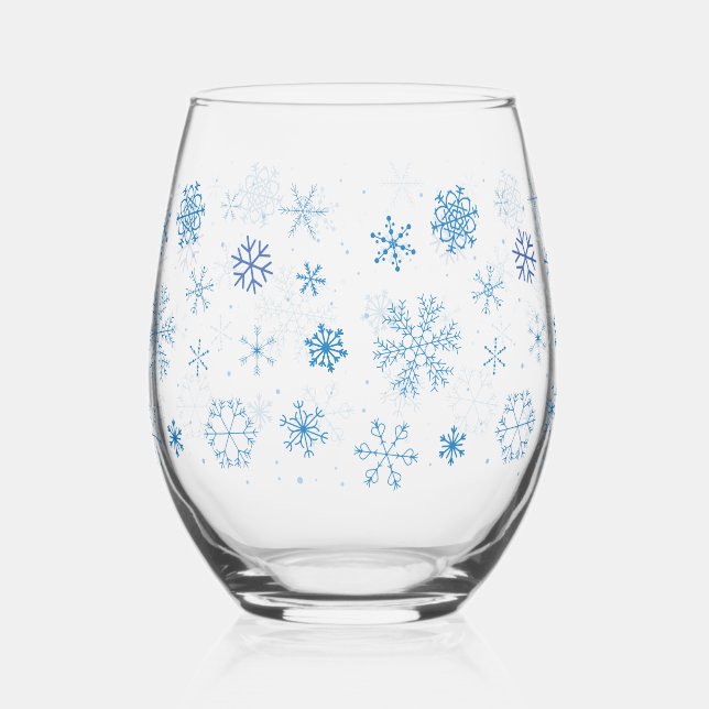 Vaso De Vino Copos de nieve azules (Anverso)