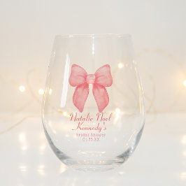 Vaso De Vino Coquette Aesthetic Cute Pink Bow Personalizado