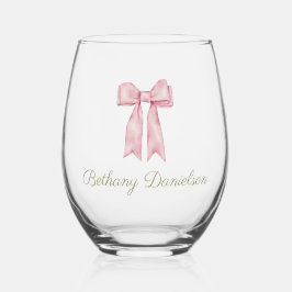 Vaso De Vino Coquette Cute acuarela Color rosa Bow Personalizad