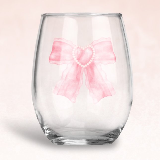 Vaso De Vino Coquette Flirty Pink Bow (coquette pink bow stemless wine glass)