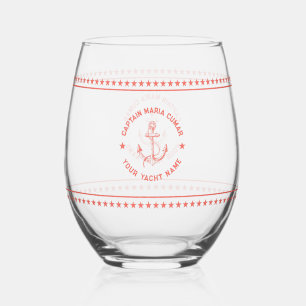 Vaso De Vino Coral Red Nautical Bote Anchor Estrellas Rojas Cor
