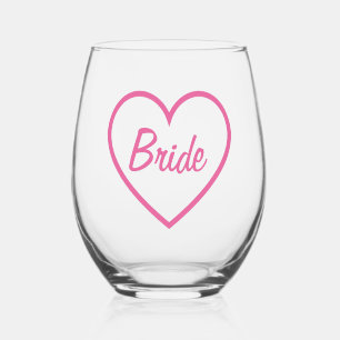 Vaso De Vino Corazón de escritura cursiva de novia rosa de Moda