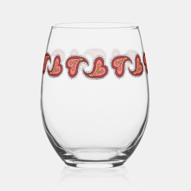 Vaso De Vino Corazón de Paisley (Anverso)