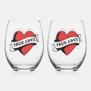Vaso De Vino Corazón del tatuaje del amor verdadero Diseño ro