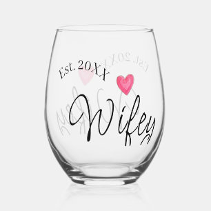 Vaso De Vino Corazón rojo de esposa año de establecimiento. Esp