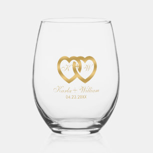 Vaso De Vino Corazones Bodas de oro, tipografía de Personalizad