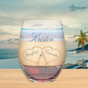 Vaso De Vino Corazones de casamiento de playa personalizados en