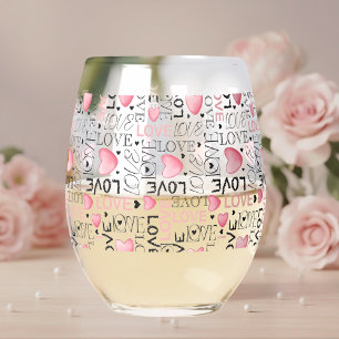 Vaso De Vino Corazones rosados patrón de escritura de amor Feli