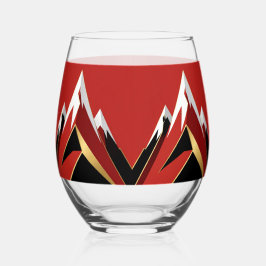 Vaso De Vino Cordillera Montañosa Abstracta Rojo Negro Dorado
