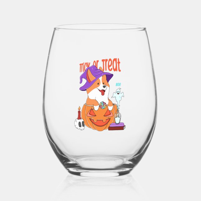 Vaso De Vino Corgi Halloween (Anverso)