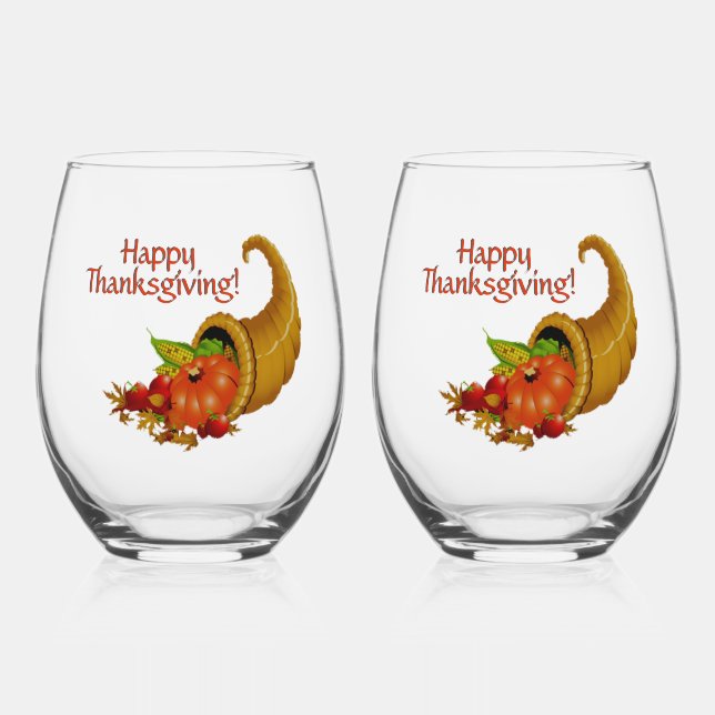 Vaso De Vino Cornucopia Happy Thankcome (Anverso)