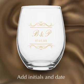 Vaso De Vino Couple's Monogram Custom Modern Elegant Gold Swirl