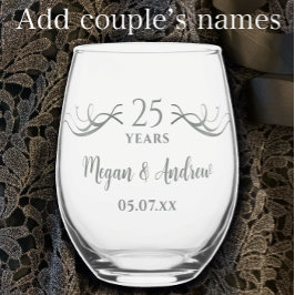 Vaso De Vino Couples Names 25th Wedding Anniversary Gift