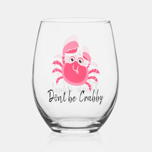 Vaso De Vino Crabby Crab Design Stemless Wine Glass