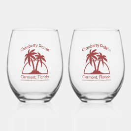 Vaso De Vino Cranberry Palms Stemless Wine Glasses