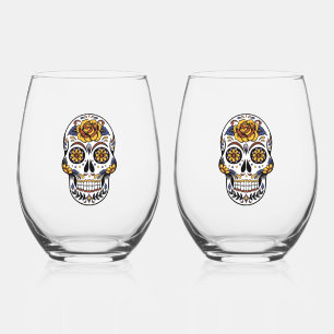 Vaso De Vino Cráneo de azúcar rosa amarillo