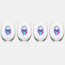Vaso De Vino Cráneo Floral al Estilo Vaporwave