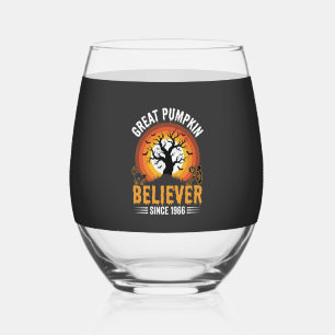Vaso De Vino Creyente de la Gran Calabaza de Halloween Esquelet